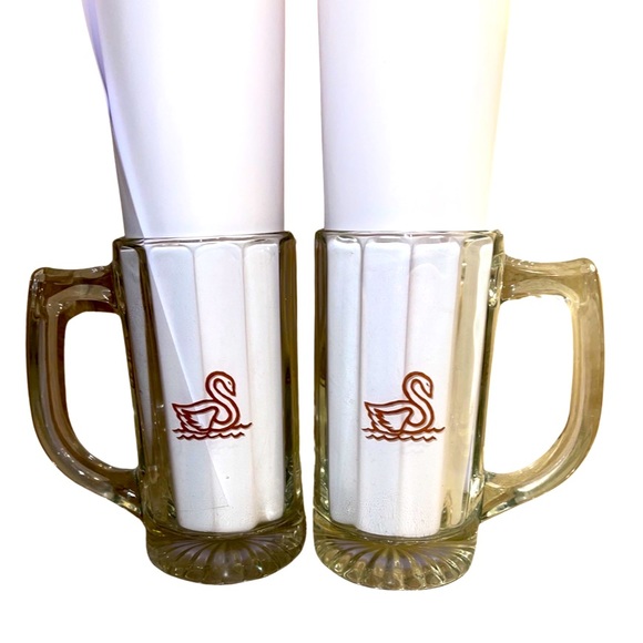 Vintage Australian SWAN Lager Beer Mugs with Handle: Set of 2 Heavy Glasses - Picture 1 of 3